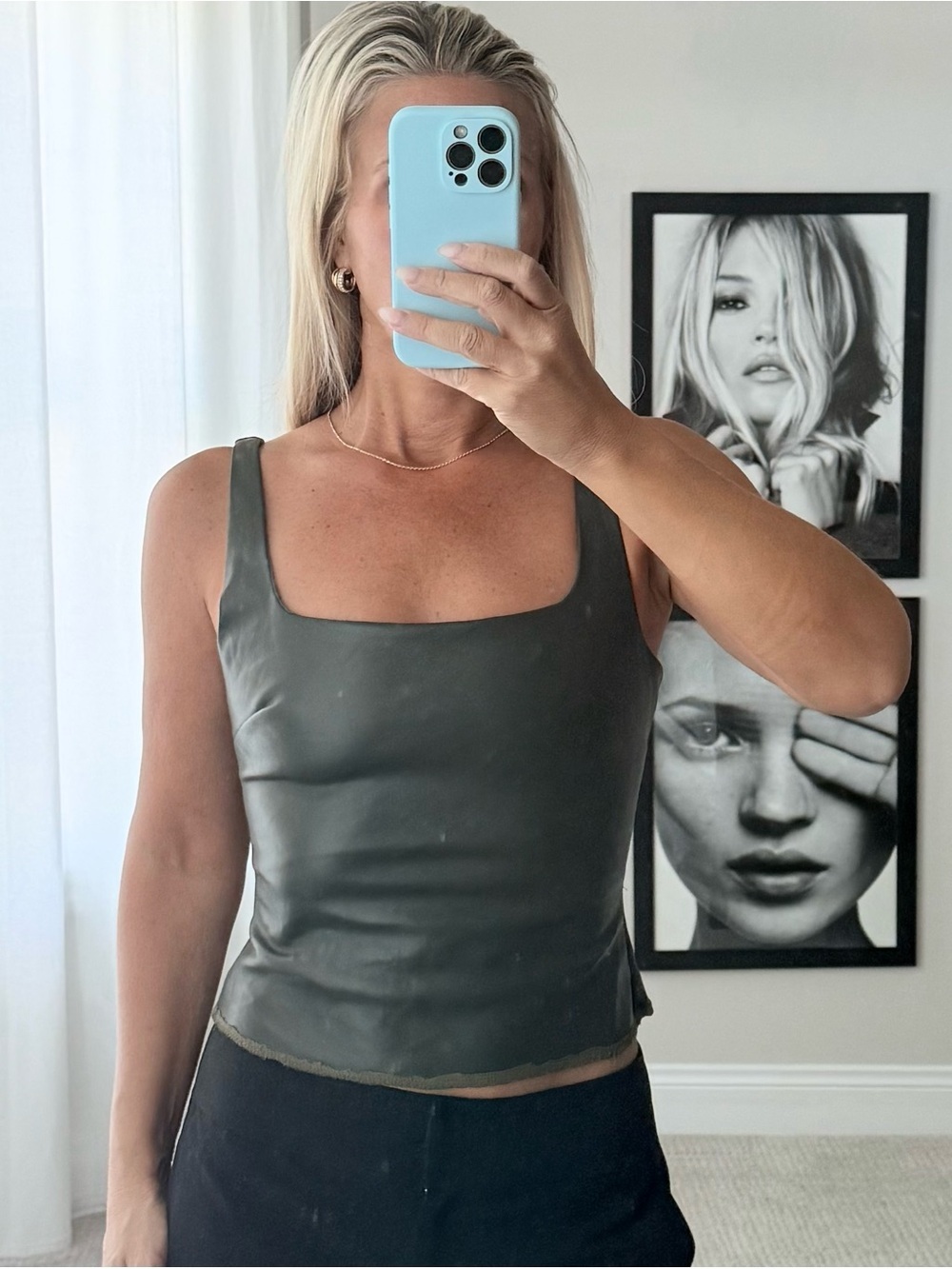 4SI3NNA Olive Leather-Look Square Neck Camisole